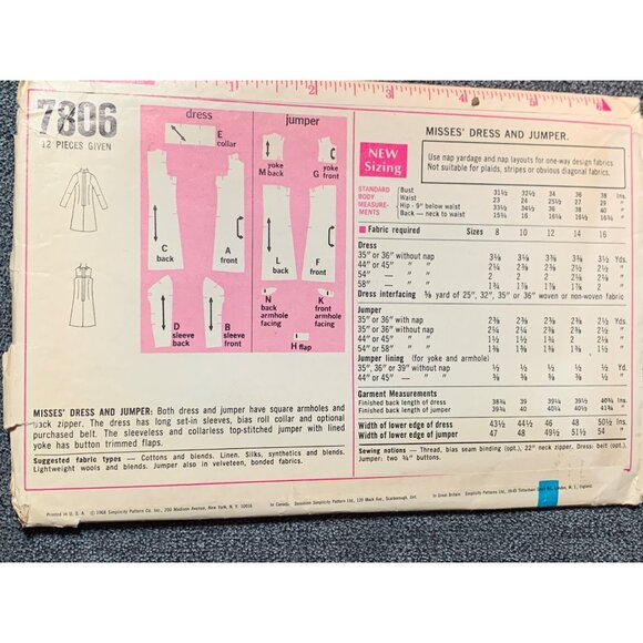 Simplicity Misses Dress Sewing Pattern sz 12 7806 - Picture 3 of 3